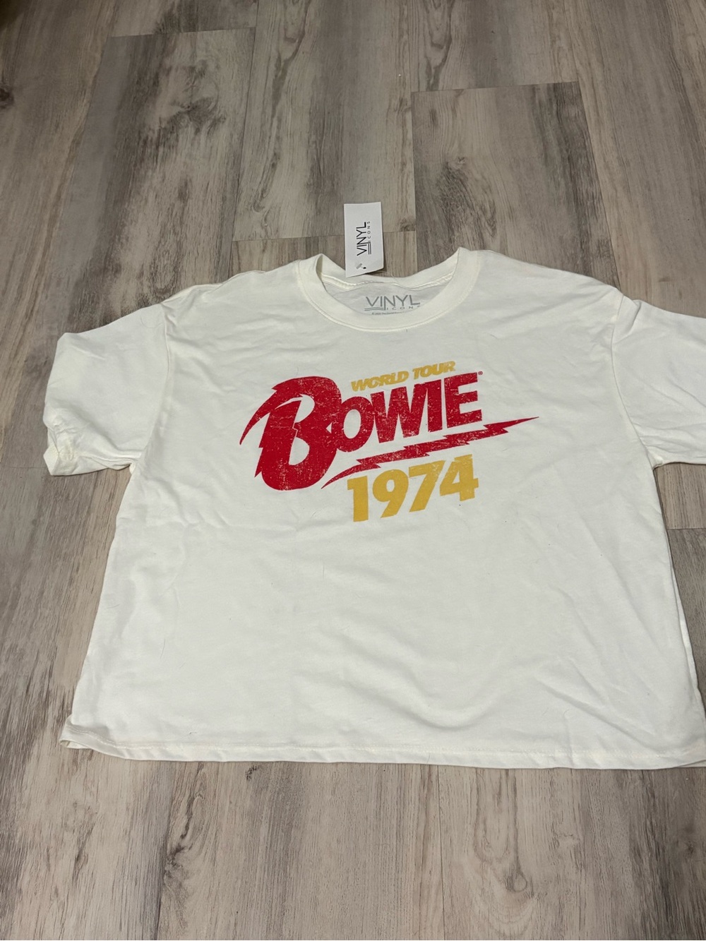 The Vinyl Icons David Bowie 1974 World Tour White Graphic Tee Shirt